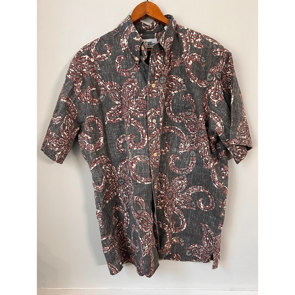 Reyn Spooner Hawaiian Traditionals Octopus Print Shirt Gray Mens M Reverse Print